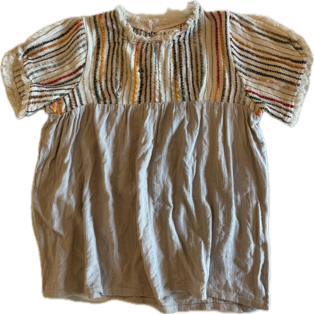 THML- Cute colorful, BoHo fringe blouse top. Women’s Small